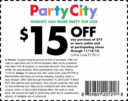 2011 Party City Coupons. PARTY CITY PRINTABLE COUPONS