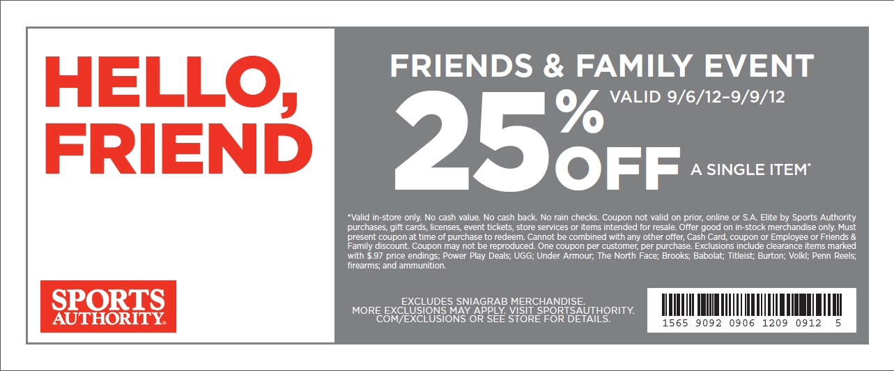 25 off 1 item at Sports Authority coupon • Free Stuff Times Coupons