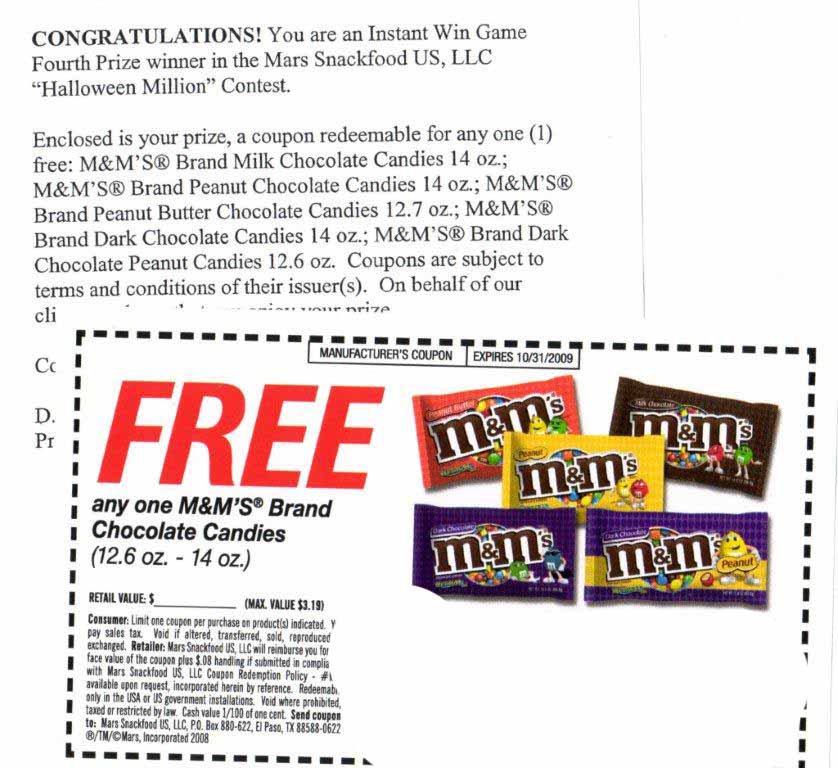 Free M&M candy coupon