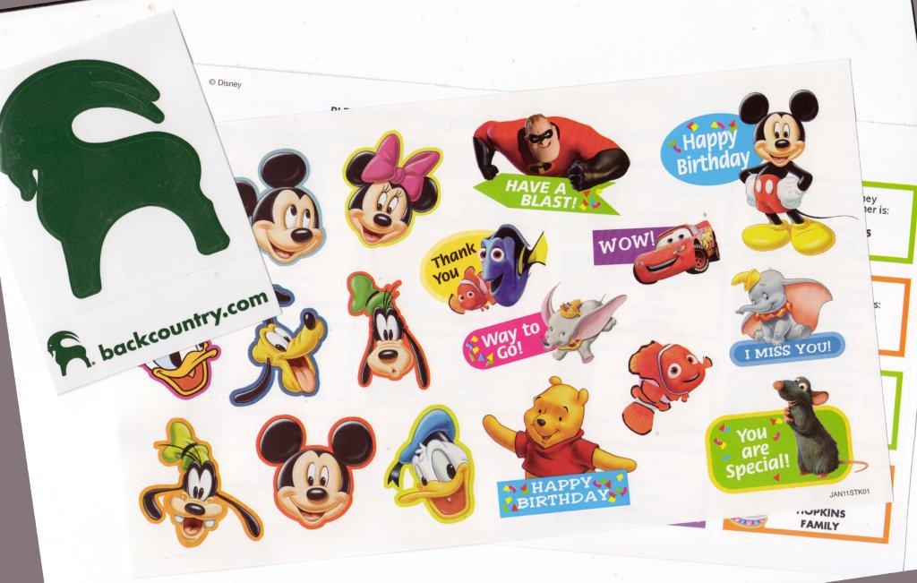 Free Stickers from BackCountry, and from Disney Movie mailer