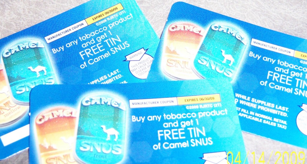 3 “Buy any tobacco product &amp; get 1 Free tin of Camel SNUS” coupons