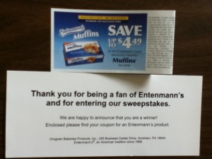 Entenmann’s muffins coupon winner