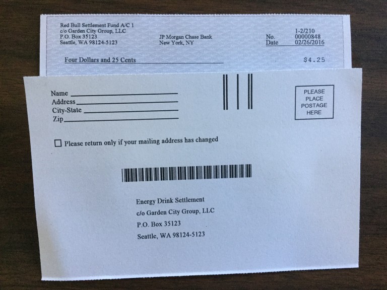 💰 🔫 Red Bull Settlement Check for $4.25 💸💣