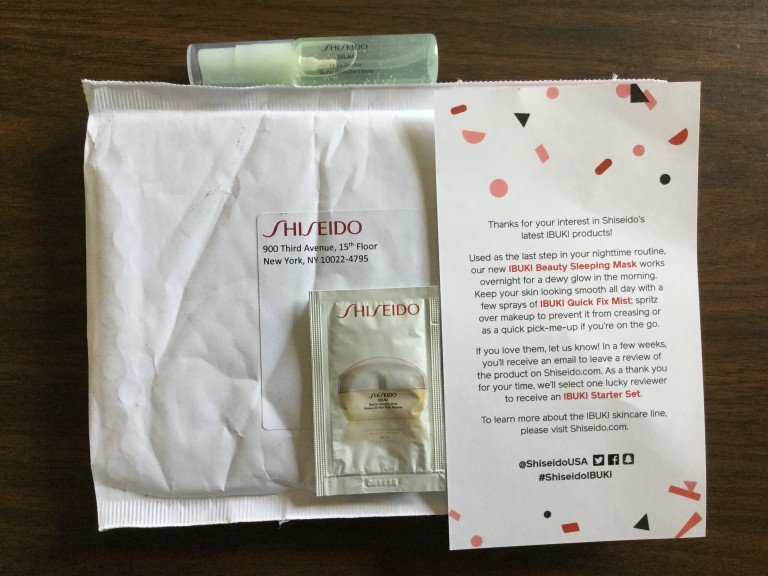 Free SHISEIDO IBUKI Quick Fix Mist and INUKI Beauty Sleeping Mask