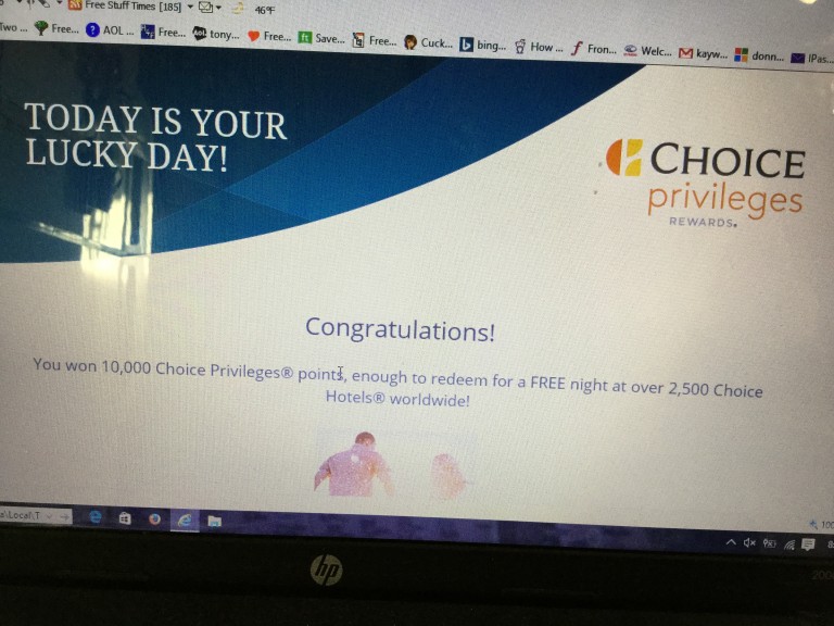 Winner in the Choice Hotels CP Mystery Reward Card Instant Win Game