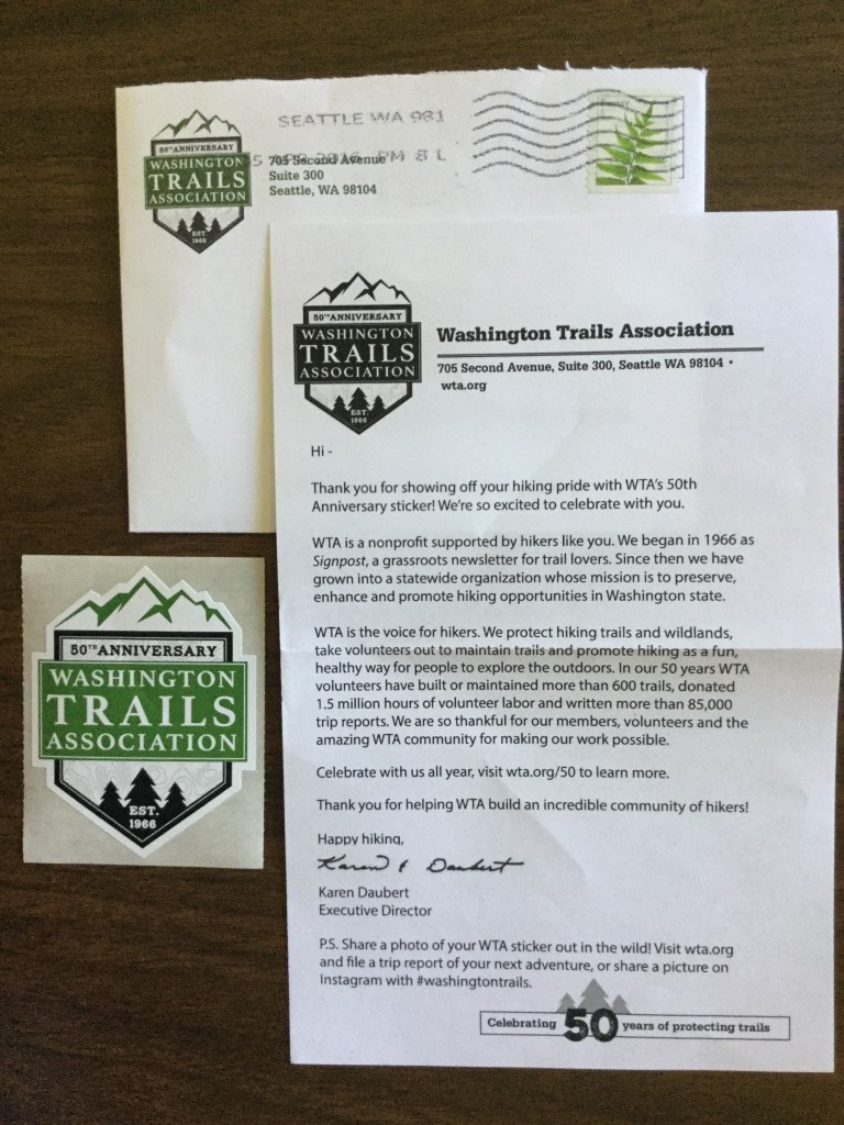 Free Washington Trails Association Sticker