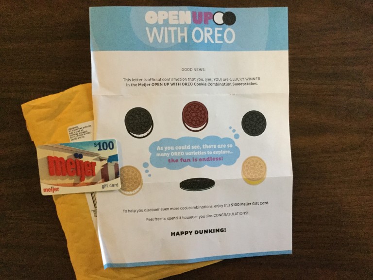 Winner in the Meijer OPEN UP WITH OREO Cookie Combination Sweepstakes