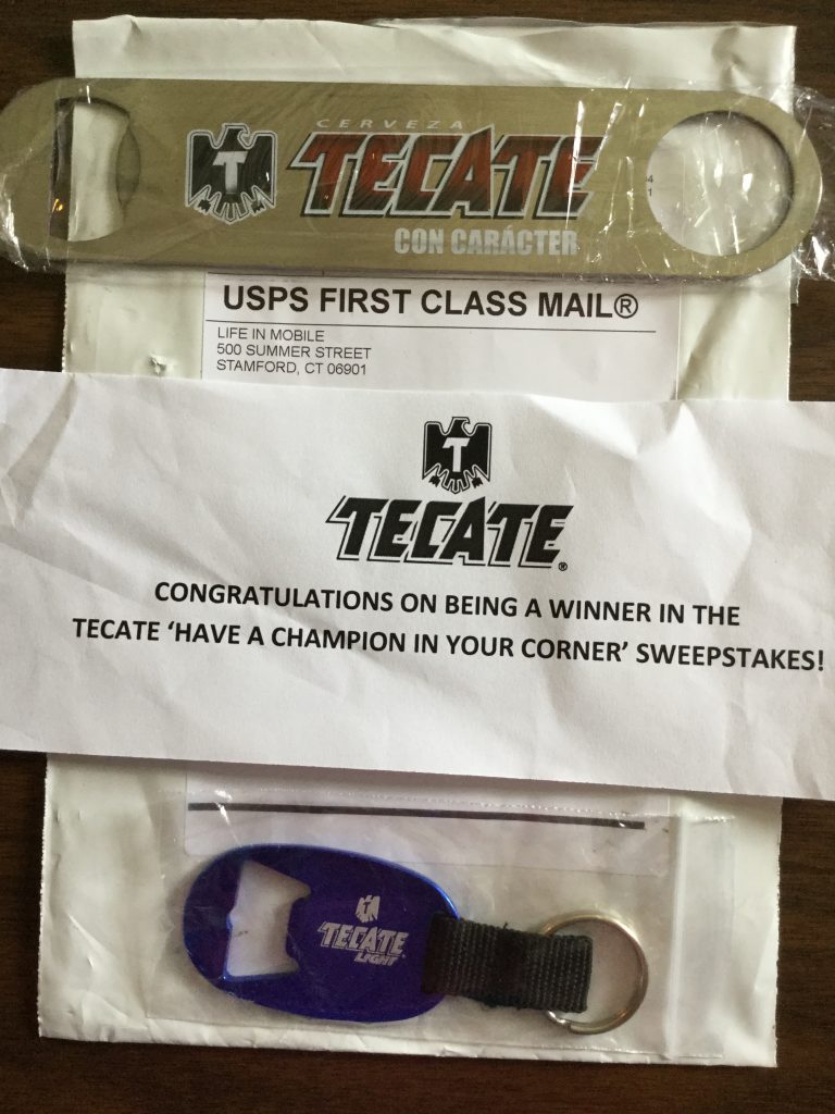 Winner in the TACATE-Have a Champion in Your Corner’ Sweepstakes