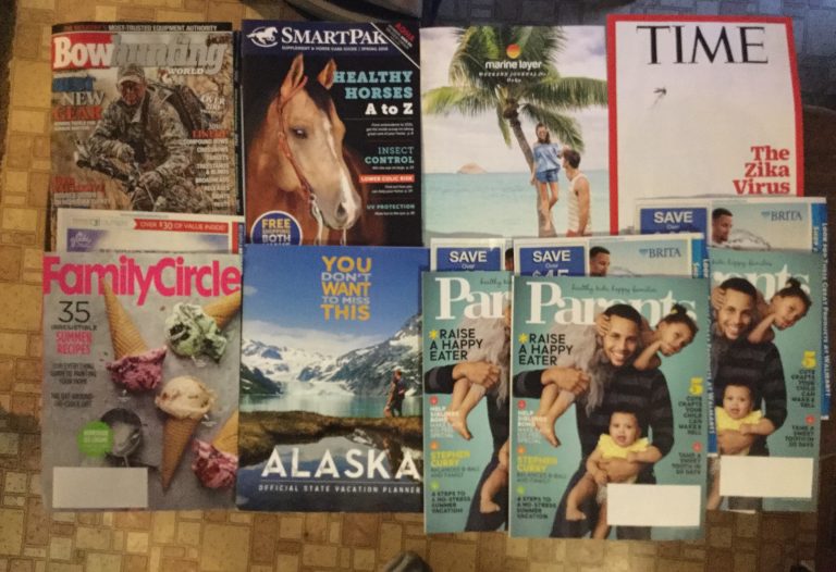 📚 📘today’s magazines🏹 BowHunting🏇SmartPak🐠Ma​rine Layer⏰TIME👩‍👩‍👧‍👧Family Circle⛄️Alaska👩‍👩‍👧‍👦Parents​👑