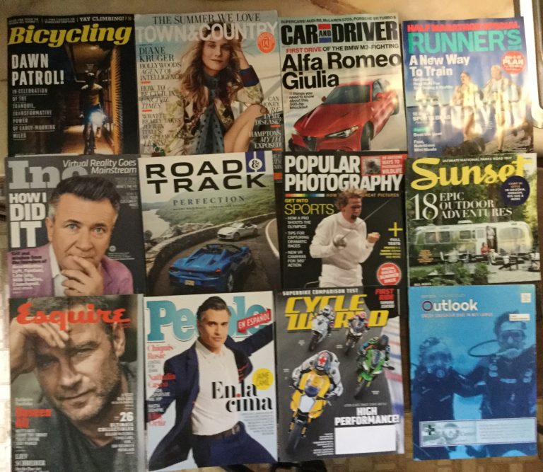 6-30-16 Free magazines 🚴🏻 Bicycling 🚔 Town&County 🚗 Car and Driver ⛹🏻 Runner’s World 💰Inc. 🚙 Road&Track 📸 Popular Photography 🌞 Sunset 🐲 Esquire 👨‍❤️‍👨 People 🏍 Cycle World 🏊🏻 The Wayne County Outlook 📚