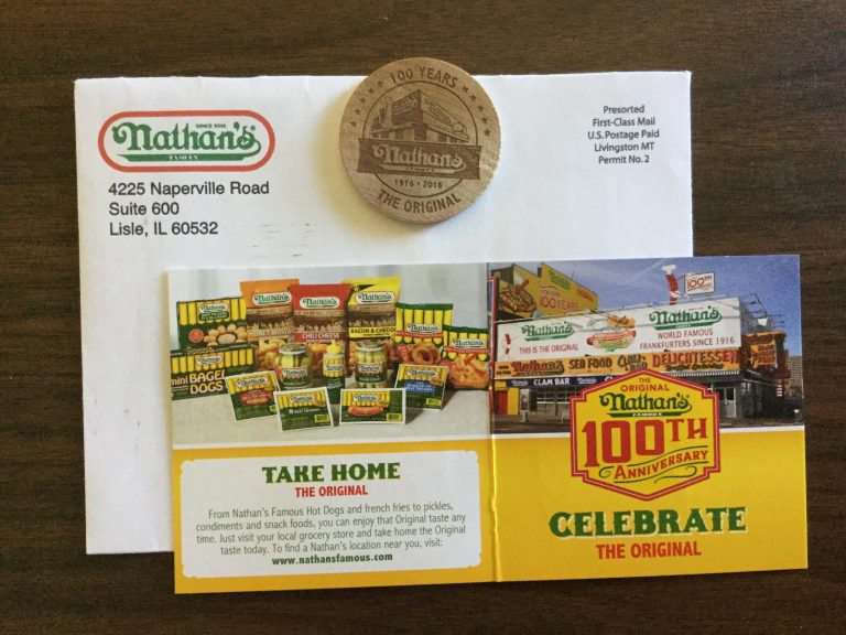 📬 🎉Thank you very much Nathan’s💰 💸for our Free Nathan’s 100th Anniversary Commemoration Wooden Coin❤️ 🎊