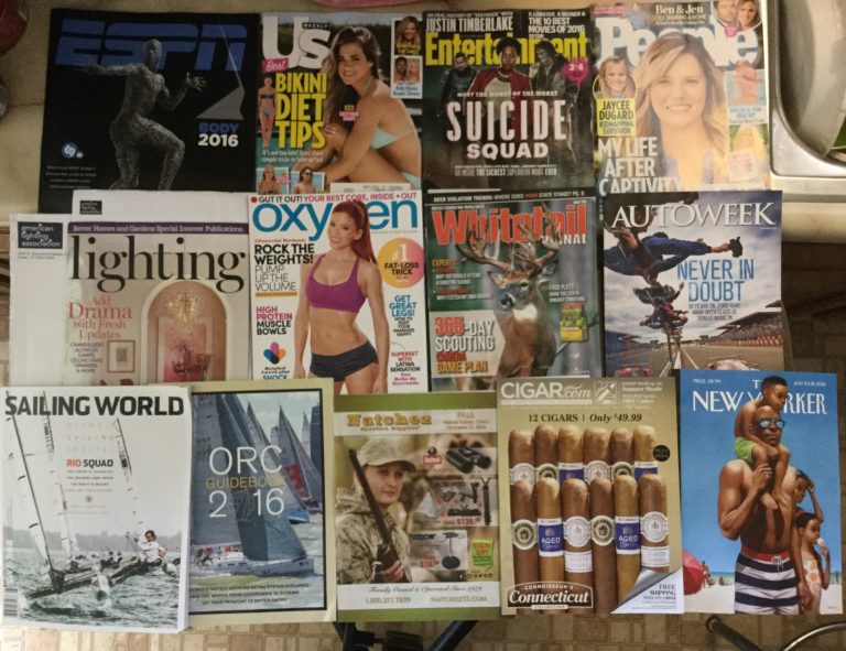 🏋🏻ESPN👙US Weekly🎭Entertainment 👩‍👩‍👧‍👦People 💡American Lighting Association 🙎🏻Oxygen 🦄Whitetail 🚗Autoweek ⛵️Sailing World w ORC guidebook 🔫Natchez shooting supplies 🚬CIGAR.com Cigar catalog 🗽The New Yorker 📚