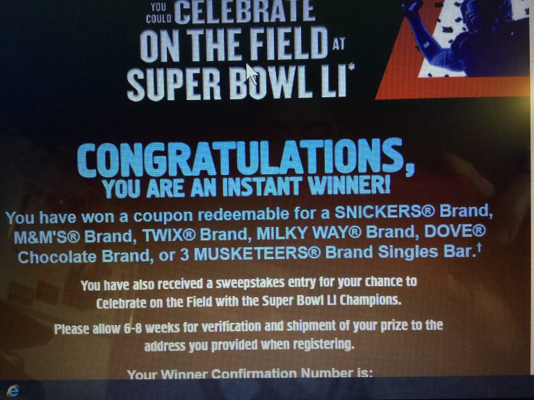 Instant winner in the Snickers Brand 2016 Celebrate on the Field Game