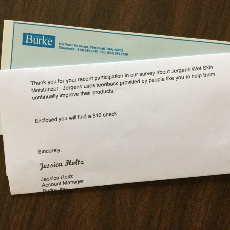 Free $10 check for Jergens survey
