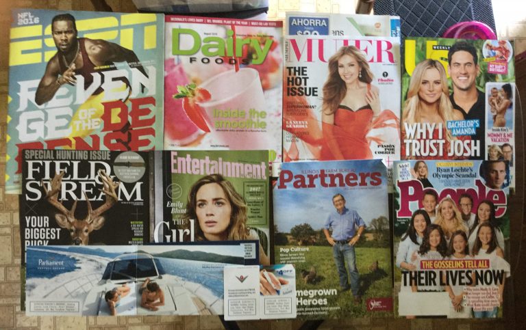 📬 8-27-2016 Free mail 🏀ESPN 🍧 Dairy Foods 💆🏻 Siempre Mujer w coupons 💑 US weekly 🐟Field&Stream 🎭 Entertainment weekly 🐓 Illinois Farm Bureau Partners 👫People 🚬Parliament coupons 📚