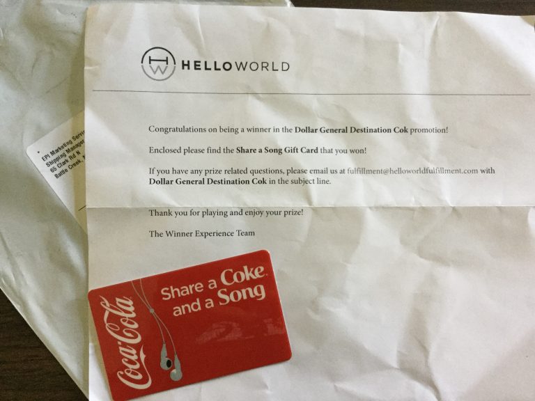 Winner in the Dollar General Destination Coke Promotion
