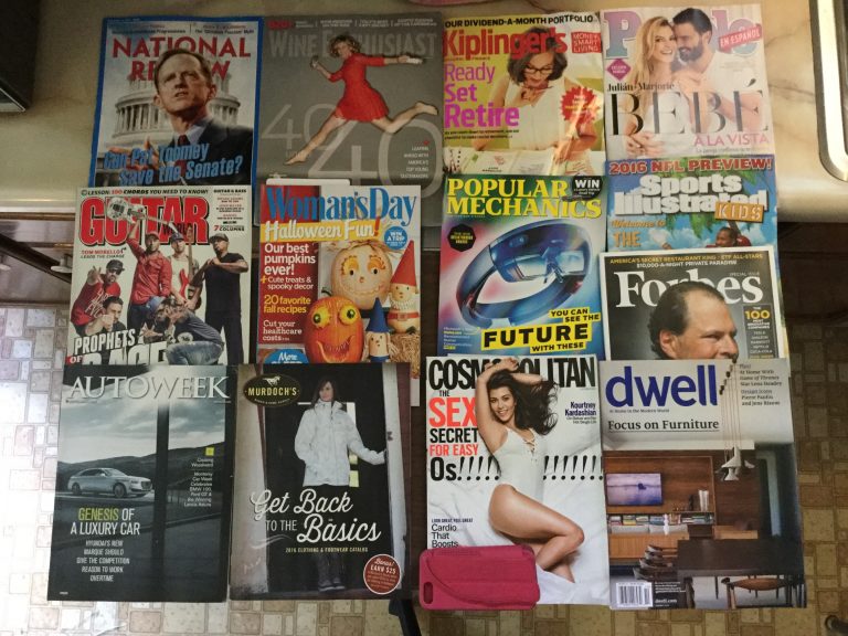 📬9-3-2016 Free mail 🗽 National Review 🍾Wine Express 💰Kiplinger’s Personal Finance 👬People 🎸Guitar Weekly 🎃Woman’s Day 🚀Popular Mechanics 🏈Sports Illustrated Kids 💵Forbes 🚗Autoweek 🏇 Murdoch’s 👙Cosmopolitan 🏘 Dwell 📚