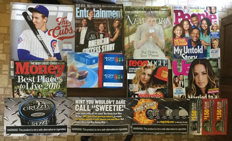 📬 9-23-2016 Free mail ⚾️ ESPN 🎭 Entertainment weekly 🗽 New York 👬 People 💰 Money 🚬 L&M and Grizzly coupons 👙 Teen Vogue 🐝 US weekly 📬