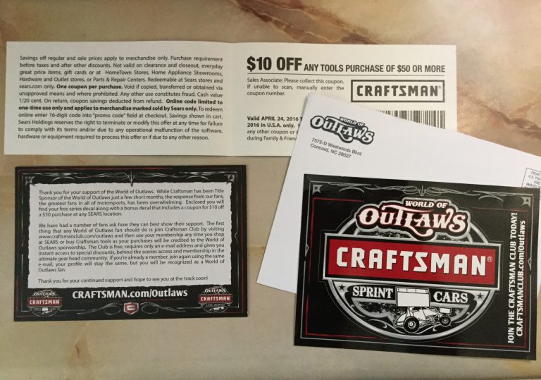Free Craftsman World of Outlaws card and stickers