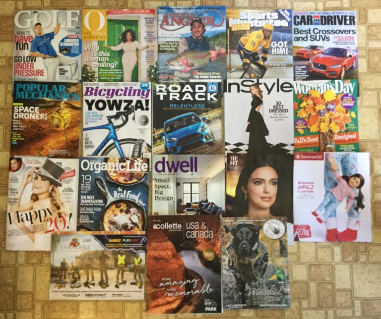 📬 10-11-2016 Free mail ⛳️ Golf 💇 O 🎣American Angler ⚽️Sports Illustrated :) Car and Driver 🚀Popular Mechanics 🚲 Bicycling Yowza 🚙Road&Track 👒 InStyle 💋Woman’s Day 👨‍👧‍👦People 🌽 Rodale’s Organic Life 🏨Dwell 💎 The Met Store 🙋  American Girl ⚒ACME Tools 🌎Collette USA and Canada travel guide 🐕 MACK’S Prairie Wings 📚 🎀