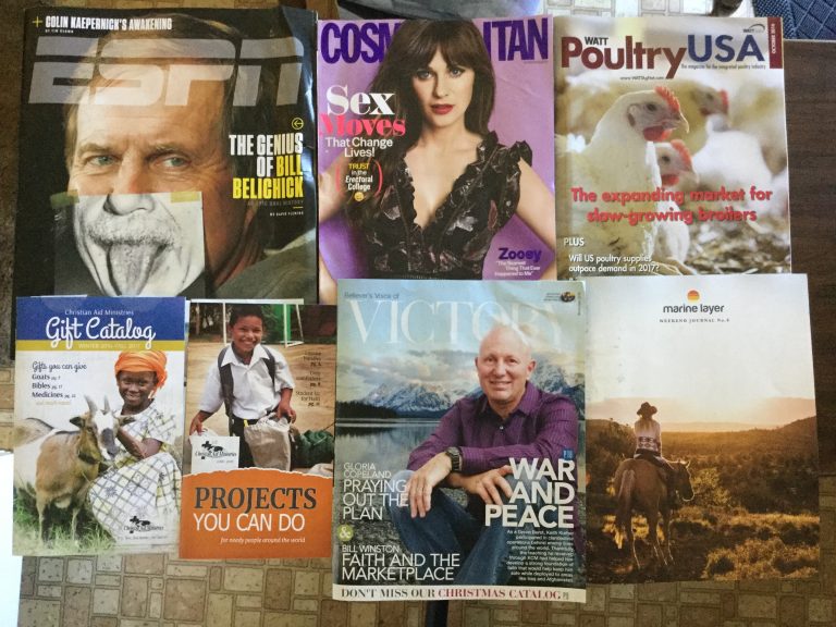 📬 10-08-2016 Free mail ⚾️ESPN 👙Cosmopolitan 🐓 WATT Poultry USA 💒 Christian Aid Ministries Gift 🎁 catalog 🕍 Believer’s Voice of VICTORY 👔 Marine Layer catalog 📚