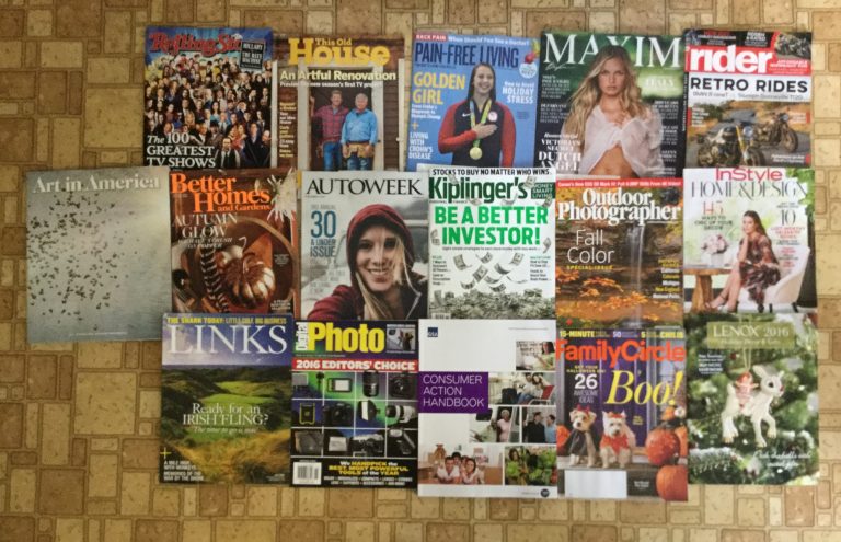 📬 10-03-2016 Free mail 🎹 Rolling Stones 🏡 This Old House 💉Pain Free Living 👙Maxim 🏍 Rider Retro Rides 🎨 Art in America 🎃Better Homes and Gardens 🚔 Autoweek 💰Kiplinger’s Personal Finance 📸 Outdoor Photographer 👄 InStyle ⛳️ LINKS 🎥 Digital Photo 📚 Consumer Action Handbook 🐕 FamilyCircle 🎄Lenox 2016 catalog 👻