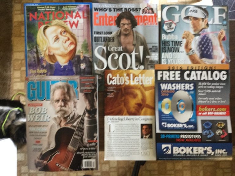 📬 10-1-2016 Free mail 👸 National Review 🎭 Entertainment weekly 🏌️‍♀️Golf 🎸Guitar World 📰 Cato’s Letter ⚒Broker’s catalog offer 📚