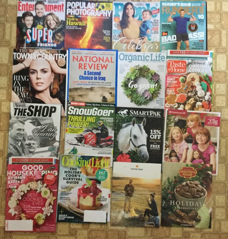 📬 11-14-2016 Free mail 🎭 Entertainment weekly 🎥 Popular Photography 👩‍👦People 🏃 Runner’s World 🌎 Town & Country 🔫 National Review 🌽 Organic Life 🍎 Taste of Home 🏡 The Shop ☃️ Snow Goer 🐴 SmartPak 👧 American Girl :) Good Housekeeping 🍒 Cooking Light 👖 Marine Layer 🌰 Priester’s Pecans 🌳