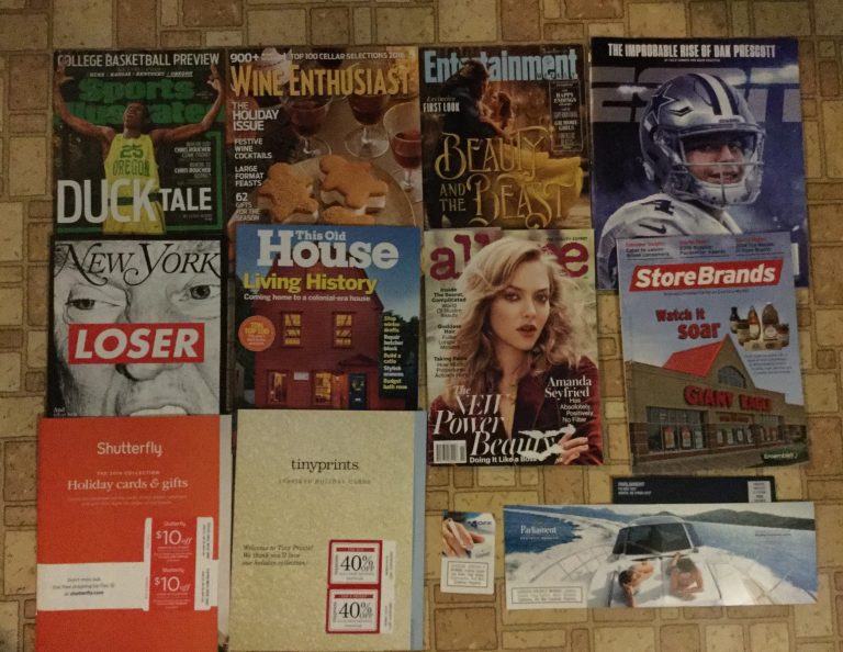 📬 11-04-2016 Free mail 🏀Sports Illustrated 🍾 Wine Enthusiast 👏🏻 Entertainment weekly 🏈 ESPN 🗽 New York 🏚This Old House 🙆🏻 Allure 🏪 Store Brands 📸 Shutterfly 🎡 Tinyprints 🚬Parliament coupon 🐲