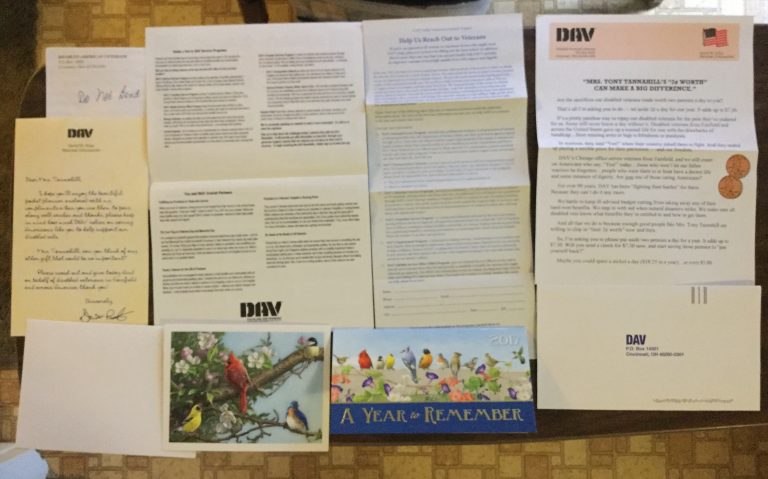 📬📌 Thank you very much Disabled American Veterans 🚩📅 for our address labels – Card and 2017 calendar 📇 🎀