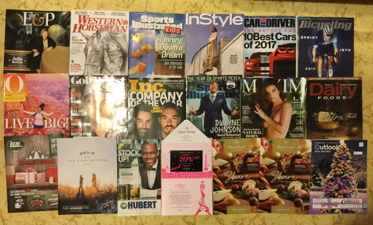 📬 12-01-2016 Free mail :) E&P 🐴 Western Horseman 💑 Sports Illustrated Kids 💆🏻 InStyle 🚗 Car and Driver 🚴🏻 Bicycling 💇🏾 O ⛳️ Golf Digest 🎅🏻 Inc 🏈 Sports Illustrated 👙 Maxim 🧀 Dairy Foods 🍗 LEM Products 🎣 ORVIS ⚖️ Hubert 💰 Lancôme Paris discount 🍪Harry and David 2 🎄The Wayne County Outlook 🎁 🎀