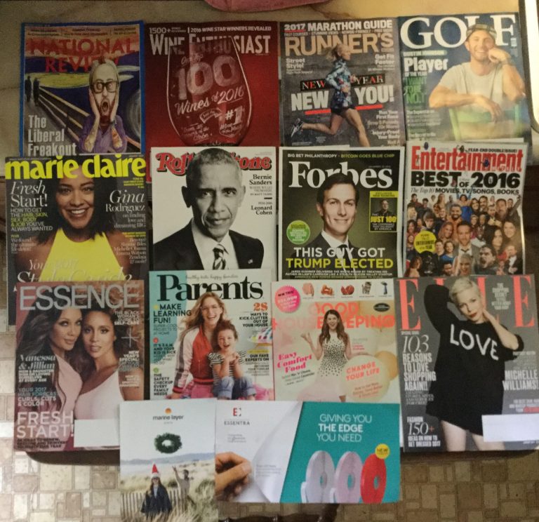 📬 12-10-2016 Free mail 🙀 National Review 🍾 Wine Enthusiast ⛹🏻‍♀️ Runner’s World ⛳️ Golf 💇🏾 Marie Claire 🤓 Rolling Stone 💎 Forbes 🎭 Entertainment weekly 👩‍❤️‍👩 Essence 👨‍👩‍👧‍👦 Parents 🎄 Good Housekeeping 👙 ELLE 🎁 Marine Layer 🎅🏻 ESSENTRA Tape 🌟 🎯