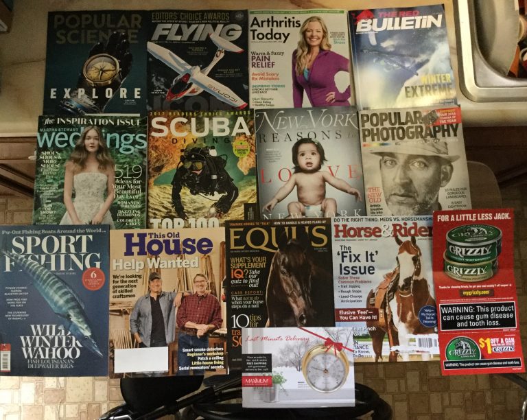 📬 12-14-2016 Free mail 📡 Popular Science 🔬 ✈️ Flying 💊 Arthritis Today 🚨 The Red Bulletin 👰🏻 Martha Stewart Weddings 🏊🏻‍♀️ Scuba Diving 🗽 New York 📸 Popular Photographer 🐠 Sport Fishing 🎣 🏡 This Old House 🐎 EQUUS 🏇 Horse & Rider 🚬 Grizzly coupon ⏰ Maximum weather instruments ⏱ 🎄