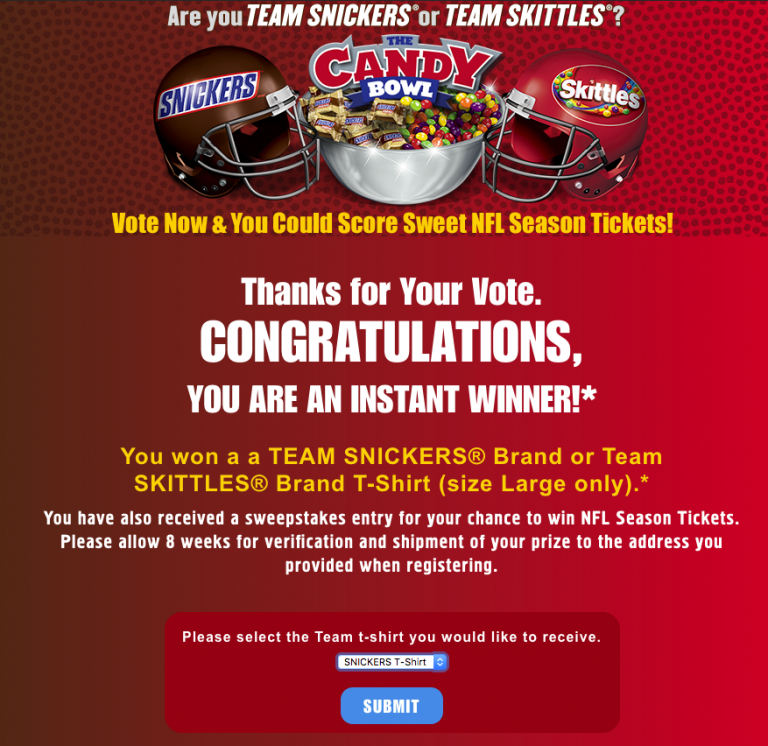 Mars Chocolate Candy Bowl Instant Win Game Winner