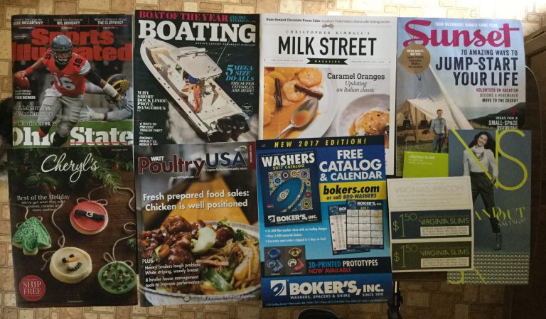 📬 12-09-2016 Free mail 🏈 Sports Illustrated 🛳Boating 🍼 Milk Street 🌞 Sunset 🍪 Cheryl’s 🐓 WATT Poultry USA ⚙️ BOKER’S Inc 🚬 Virginia Slims coupons 🎄 🌟