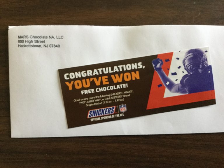 Winner in the MARS Chocolate  Candy Bowl Instant Win Game and Sweepstakes