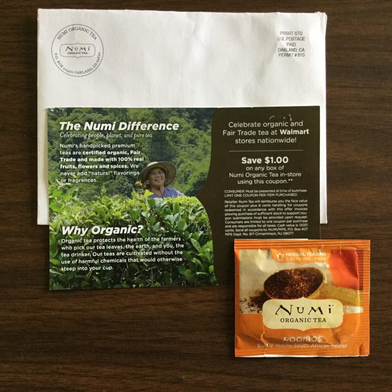 Free NUMI Organic Tea Rooibos flavored tea sample