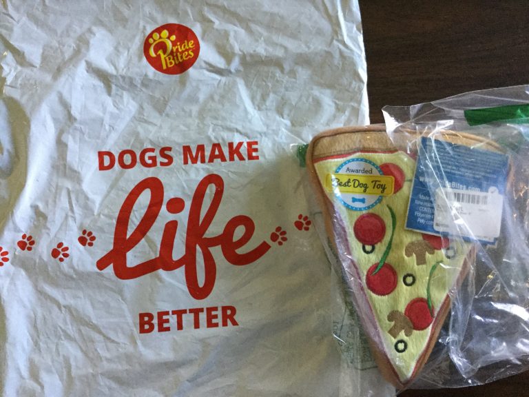 Free  Pride Bites soft plush squeaky pizza