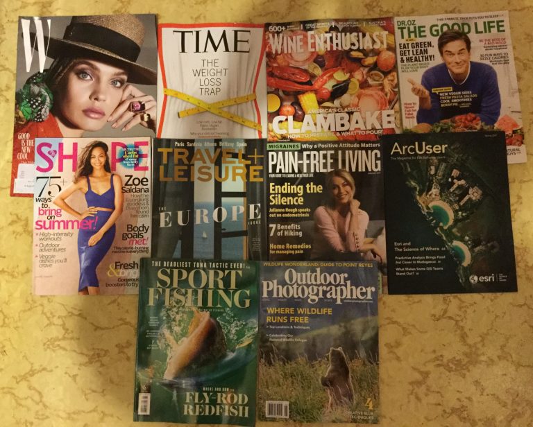 📬 5-27-2017 Free Mail 💆🏻 W ⏰ TIME 🍾 Wine Enthusiast 💉 Dr. OZ The Good Life 👙 Shape 🌍 Travel Leisure 💊 Pain-Free Living ⚗️ ArcUser 🐠 Sport Fishing 🎣 Outdoor Photographer 🎥 📚
