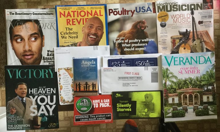 📬 5-8-2017 Free Mail 🗽 New York 🏋🏻‍♀️ National Review 🐓 WATT Poultry USA 🎼 Musician 👨‍🎤 Believer’s Voice of Victory 🤼‍♀️ Salesian Missions 🐾 Grizzly 🌈 The Heritage Foundation 👶🏽 Christian Aid Ministries 🏡 Veranda 📚