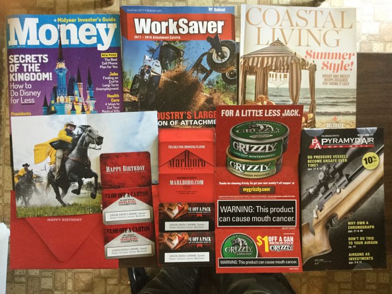 📫 6-14-2017 Free Mail 💰Money 🚜 WorkSaver 🏖Coastal Living 🎂Birthday card and coupons from Marlboro 🚬 Grizzly coupon 🔫 Pyramyd Air catalog 📚
