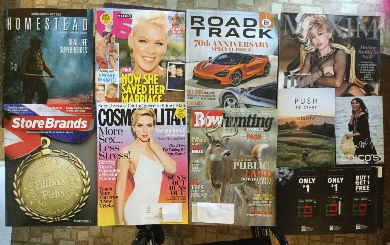 📬 6-6-2017 Free Mail  🌳 Homestead 🐵🙈 US weekly 🏎 Road&Track 👙 MAXIM 🥙 Store Brands 💁🏼 Cosmopolitan 🏹 BowHunting 🚵🏻‍♀️ Kitsbow to Start 👚 Chico’s gift discount card 💳 MARK TEN Coupons 💸