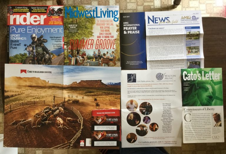 📬06-28-2017 Free Mail 🏍 Rider 🏕 Midwest Living AMG newsletter 🚬 Marlboro coupons 📖 GIA newsletter 📰 Cato’s Letter 📚