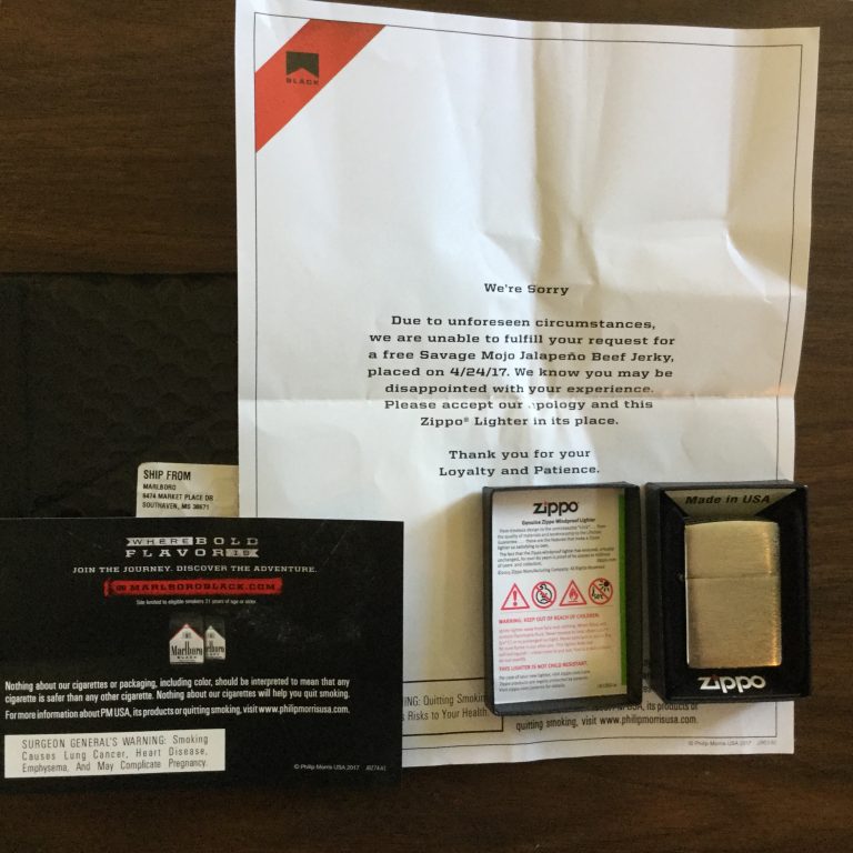 📬 🎀Thank you very much Marlboro Black 🚬 for our gift 🎁 a Zippo Lighter 🔥 instead of Mojo Jalapeño Beef Jerky 🌶 Still a awesome gift 🎁 👏