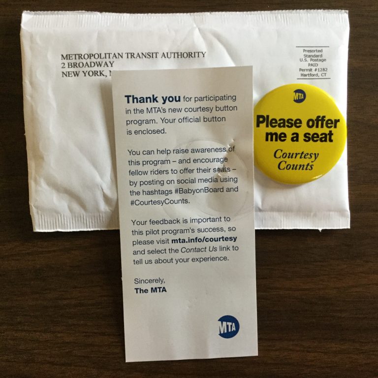 Free MTA Please offer me a seat Courtesy Counts Button
