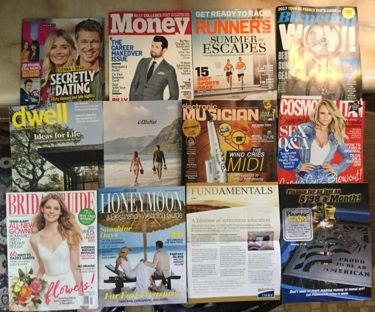 📬7-10-2017 Free Mail 💑 US weekly 💰Money 🤾🏻‍♂️Runner’s World 🚴🏻‍♀️Bicycling 🏡Dwell 👞OluKai  🎻Electronic Musician 👨‍🎤 Cosmopolitan 👰🏻Bridal Guide & Honeymoon guide 🍎IMRF 🔏Plasma Cam 📚