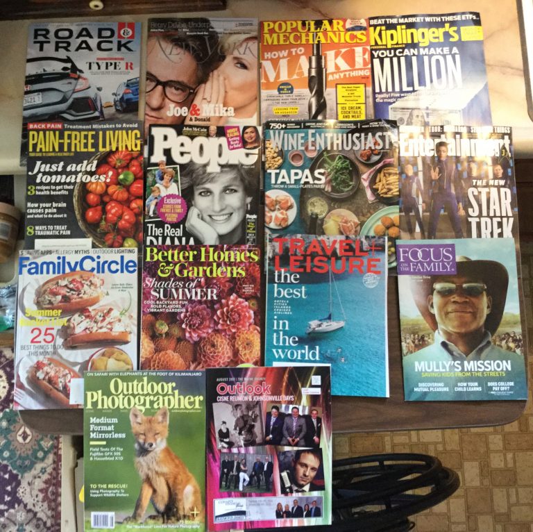 📬7-28-2017 🚘Road&Track 🗽New York 🗜Popular Mechanics 💰Kiplinger’s 💉Pain-Free Living 👩‍👧‍👦People 🍾Wine Enthusiast 🎎Entertainment weekly 🍩Family Circle 🌸Better Homes & Gardens ⛵️Travel Leisure 👨🏿‍✈️Focus on the Family 📸Outdoor Photographer 🎡The Wayne County Outlook 📚