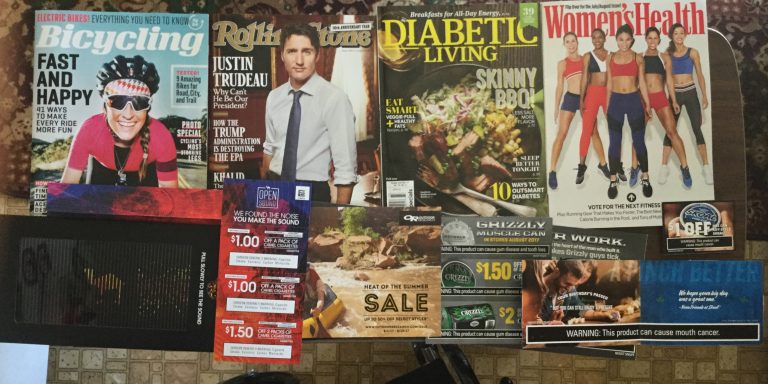 📬8-2-2017 Free Mail 🚲Bicycling 💎Rolling Stone 🍱Diabetic Living 🙍🏼💆🏻Woman’s Health 🚬Camel see sounds and coupons 🏕Outdoor Research 🦍Grizzly and SKOAL coupons 📚
