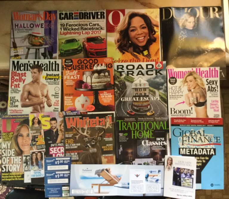📬9-11-2017 Free Mail 🎃Woman’s Day 🏎Car&Driver 🙅🏿O💆🏻DuJour 🙅🏻‍♂️Men’s Health 🍰Good Housekeeping 🚓Road&Track 👙Woman’s Heath 👩‍👧‍👦 US weekly 🦌Whitetail 🏡Traditional Home 💰Global Finance 🚬Newport and Parliament coupons 🕍America Needs Fatima offer ✝️📚