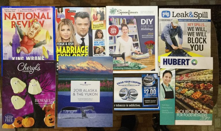 📫9-26-2017 Free Mail 🗽National Review 🙍🏼🙎🏻‍♂️US weekly 🌹🦋Spoonflower 🐷Pig Leak&Spill 🍪Cheryl’s Cookies 🌎Holland America Line Travel Guide 🍂SKOAL Coupon 🍇HUBERT Catalog 📚